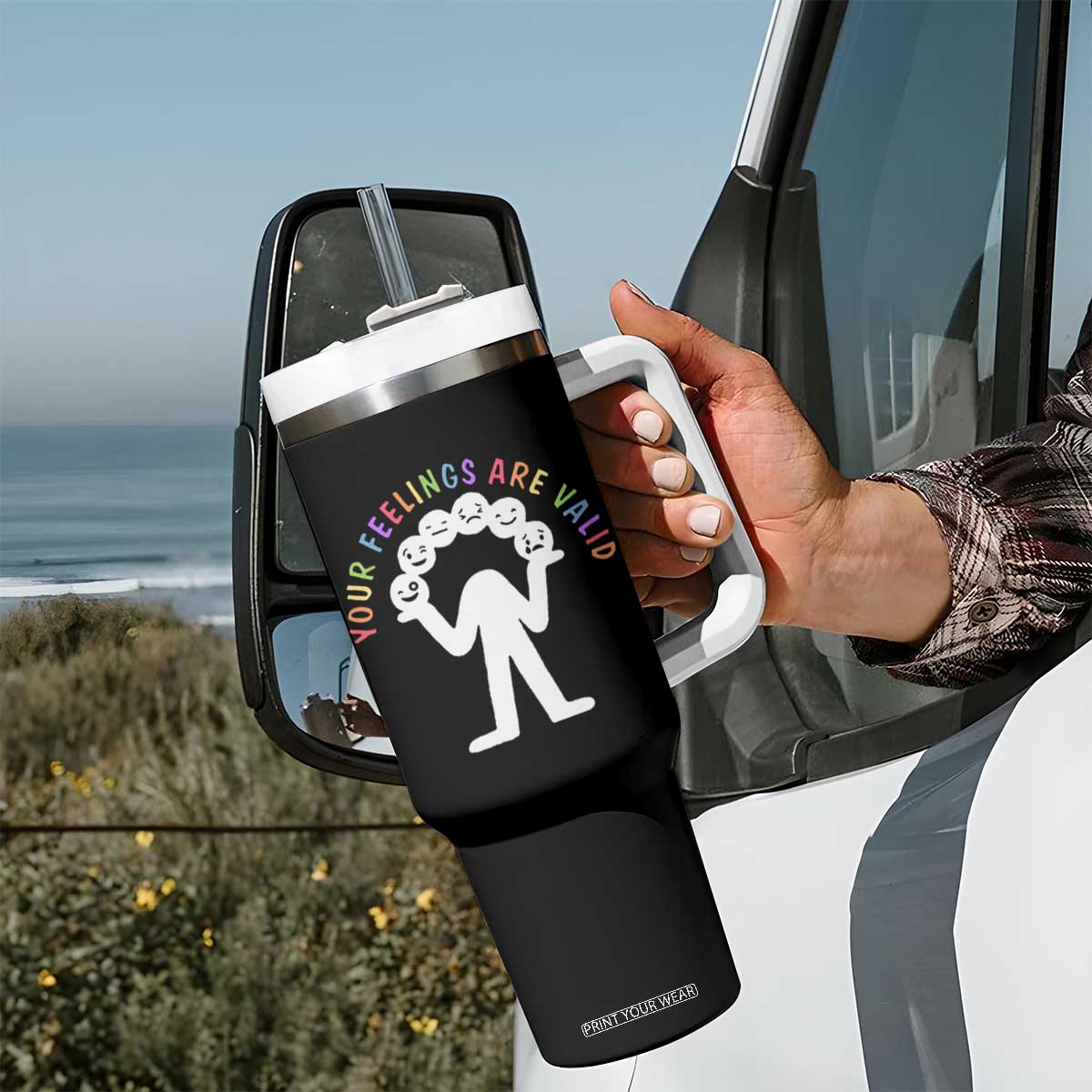 Your Feelings Are Valid Emotion Faces Mental Health Tumbler With Handle TS09 Print Your Wear