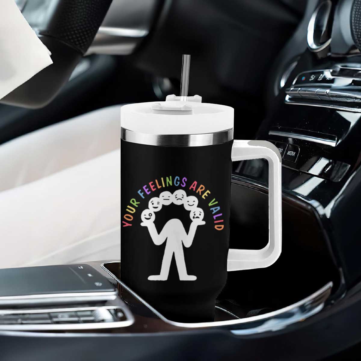 Your Feelings Are Valid Emotion Faces Mental Health Tumbler With Handle TS09 Print Your Wear