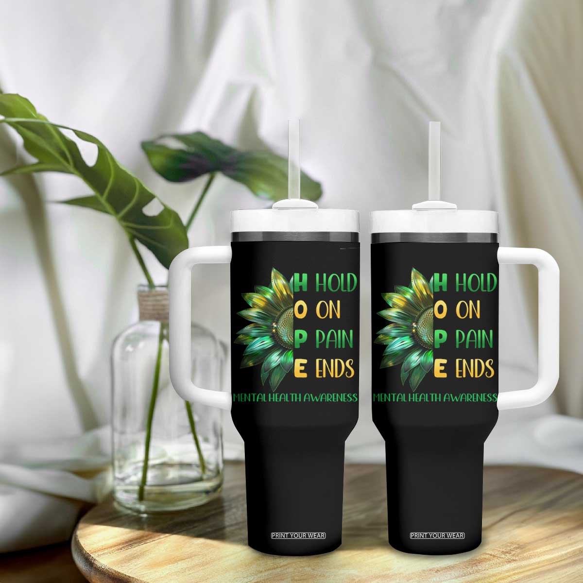 Mental Health Tumbler With Handle HOPE Hold On Pain Ends Suicide Prevention TS09 Print Your Wear