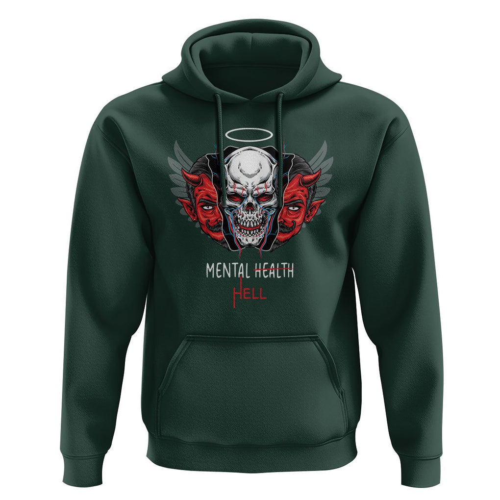 Mental Health Hell Satan Skull Hoodie TS09 Dark Forest Green Printyourwear