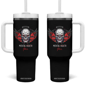 Mental Health Hell Satan Skull Tumbler With Handle TS09 One Size: 40 oz Black Print Your Wear