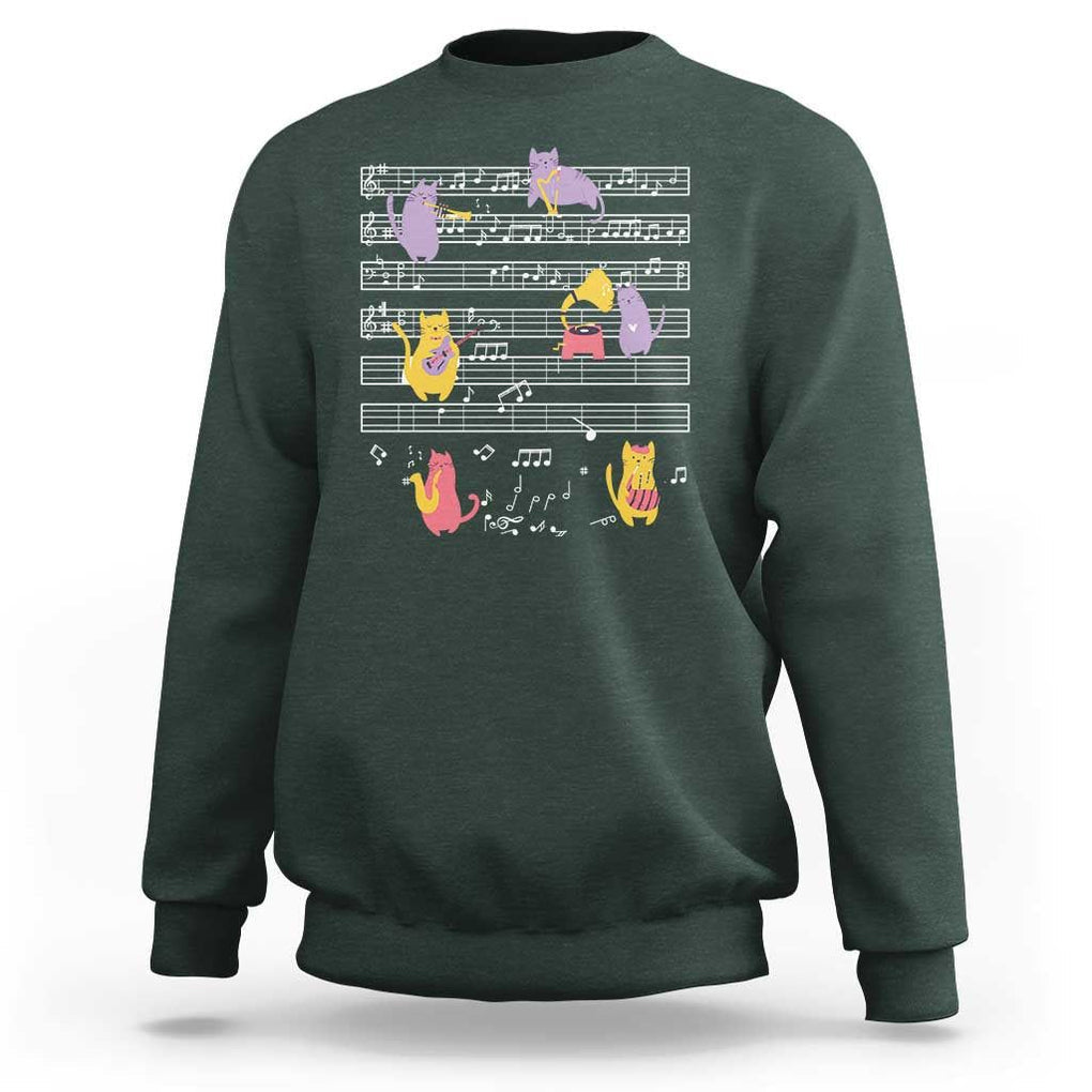 Cat Lover Sweatshirt Cat Playing Musical Instrument TS09 Dark Forest Green Print Your Wear