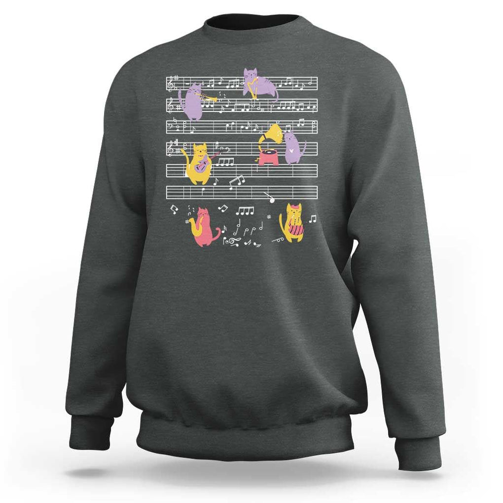 Cat Lover Sweatshirt Cat Playing Musical Instrument TS09 Dark Heather Print Your Wear