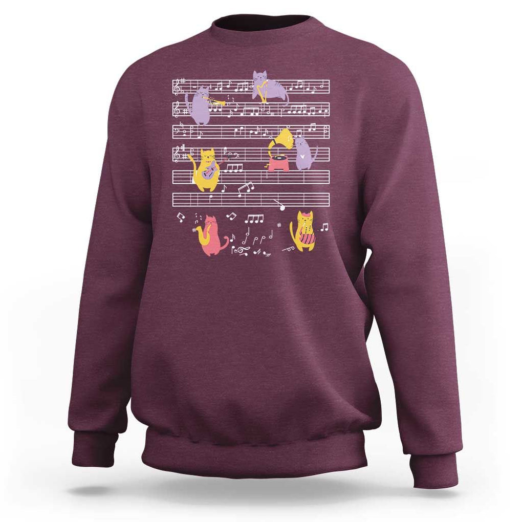 Cat Lover Sweatshirt Cat Playing Musical Instrument TS09 Maroon Print Your Wear