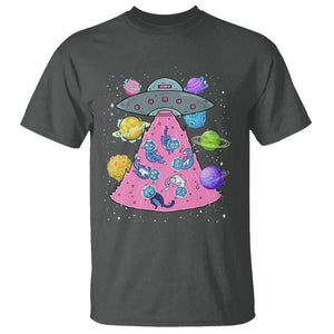 Cat Lover T Shirt UFO Catches Cat Into Space TS09 Dark Heather Print Your Wear