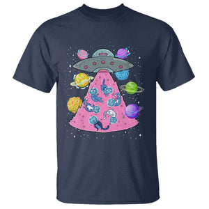 Cat Lover T Shirt UFO Catches Cat Into Space TS09 Navy Print Your Wear