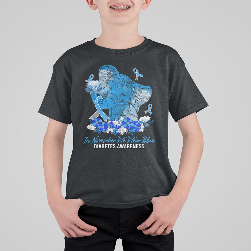 In November We Wear Cute Blue Elephant Diabetes Awareness T Shirt For Kid TS09 Black Printyourwear