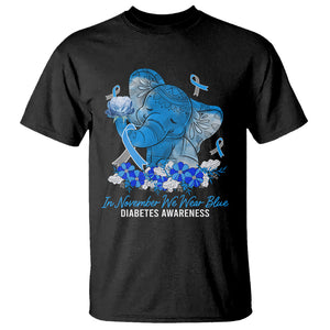 In November We Wear Cute Blue Elephant Diabetes Awareness T Shirt TS09 Black Printyourwear