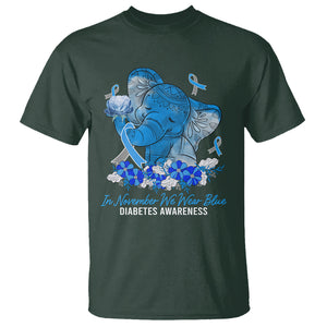 In November We Wear Cute Blue Elephant Diabetes Awareness T Shirt TS09 Dark Forest Green Printyourwear