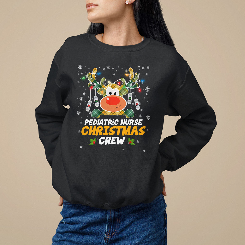 Pediatric Nurse Christmas Crew Cute Reindeer Light Sweatshirt TS09 Dark Heather Printyourwear