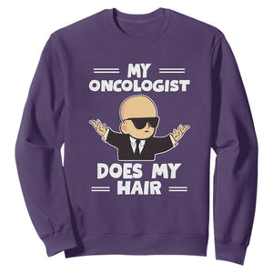 Chemotherapy Awareness Sweatshirt My Oncologist Does My Hair Cool Boys Man TS09 Purple Print Your Wear