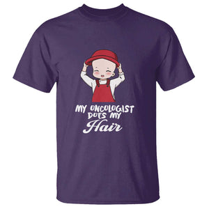 Chemotherapy Awareness T Shirt My Oncologist Does My Hair Cute Girls Woman TS09 Purple Print Your Wear