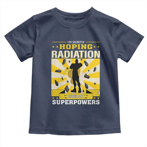 Chemotherapy Awareness Toddler T Shirt Radiation Gives Me Superpowers TS09 Navy Print Your Wear