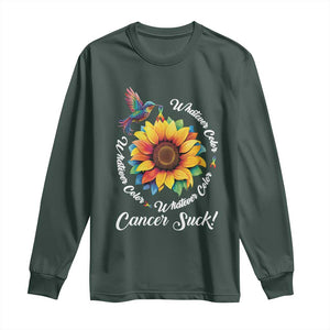 All Cancer Long Sleeve Shirt Whatever Color Cancer Sucks Fight Cancer Rainbow Ribbons Sunflower And Bird TS09 Dark Forest Green Print Your Wear