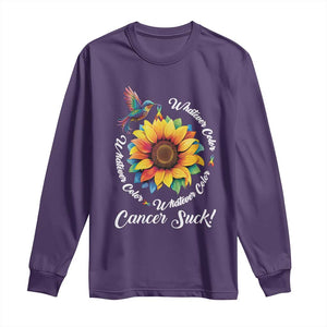 All Cancer Long Sleeve Shirt Whatever Color Cancer Sucks Fight Cancer Rainbow Ribbons Sunflower And Bird TS09 Purple Print Your Wear