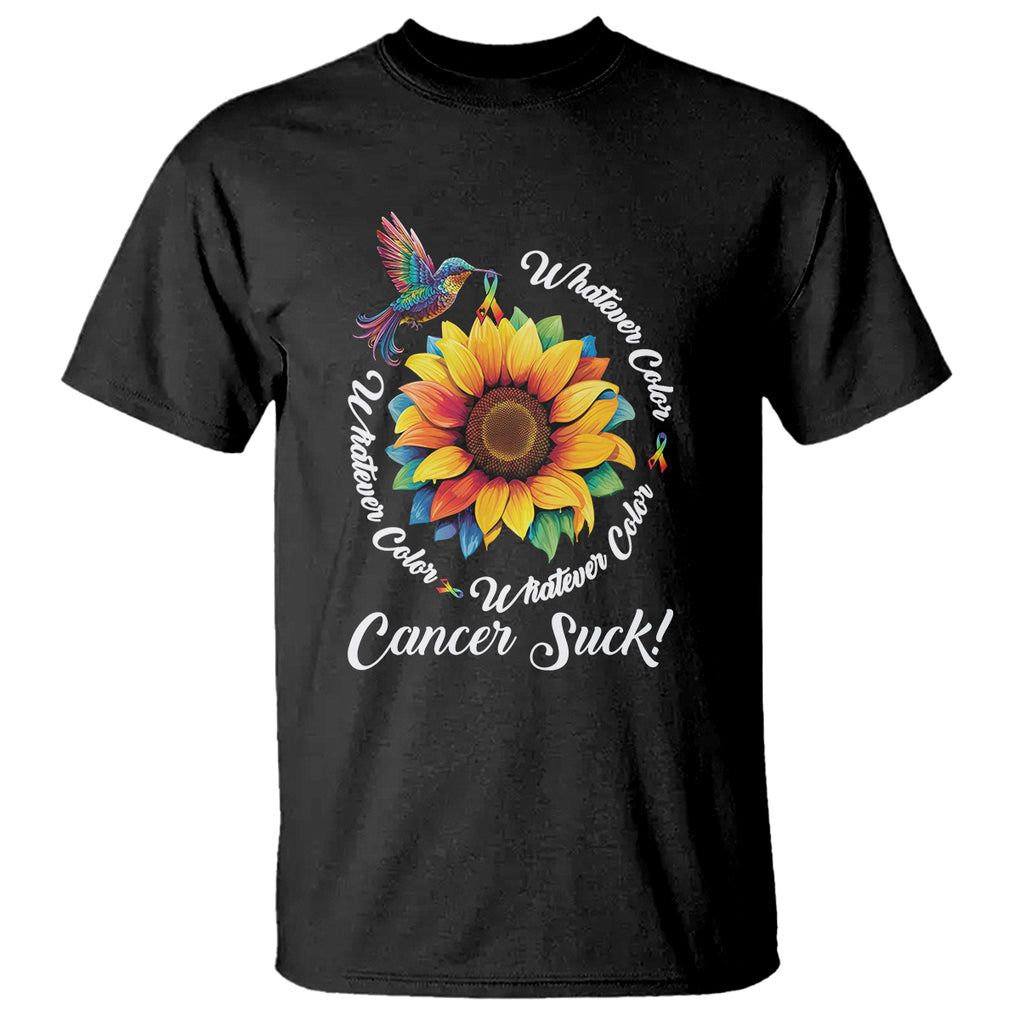 All Cancer T Shirt Whatever Color Cancer Sucks Fight Cancer Rainbow Ribbons Sunflower And Bird TS09 Black Printyourwear