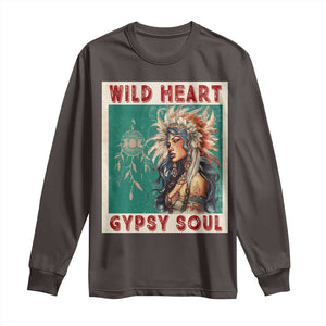 Native American Long Sleeve Shirt Wild Heart Gypsy Soul Women TS09 Dark Chocolate Print Your Wear