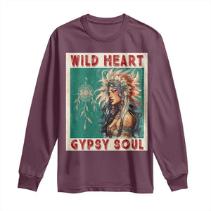 Native American Long Sleeve Shirt Wild Heart Gypsy Soul Women TS09 Maroon Print Your Wear