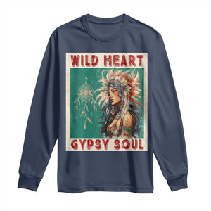 Native American Long Sleeve Shirt Wild Heart Gypsy Soul Women TS09 Navy Print Your Wear