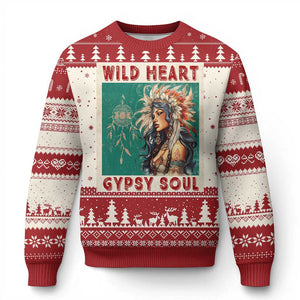 Native American Ugly Christmas Sweater Wild Heart Gypsy Soul Women TS09 Red Print Your Wear