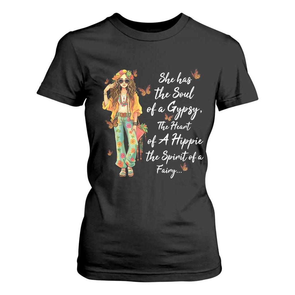 Hippie Girl T Shirt For Women The Soul Of A Gypsy The Heart Of A Hippie The Spirit Of A Family TS09 Black Print Your Wear