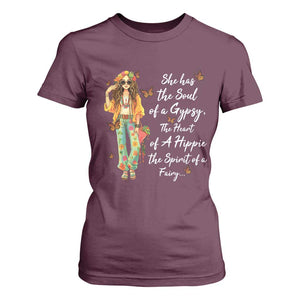 Hippie Girl T Shirt For Women The Soul Of A Gypsy The Heart Of A Hippie The Spirit Of A Family TS09 Maroon Print Your Wear