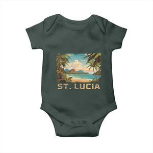 Saint Lucia Baby Onesie St. Lucia Beach Trip TS09 Dark Forest Green Print Your Wear