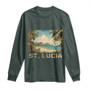 Saint Lucia Long Sleeve Shirt St. Lucia Beach Trip TS09 Dark Forest Green Print Your Wear