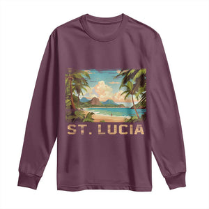 Saint Lucia Long Sleeve Shirt St. Lucia Beach Trip TS09 Maroon Print Your Wear