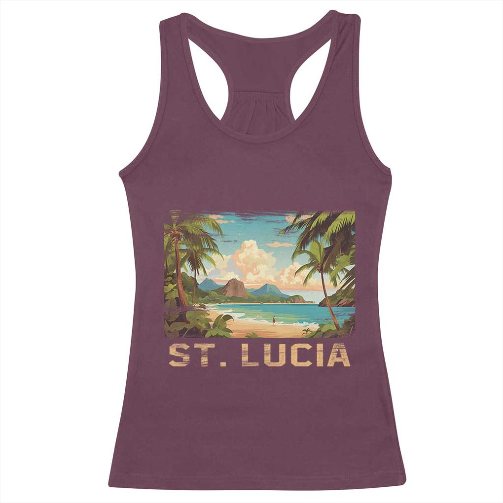 Saint Lucia Racerback Tank Top St. Lucia Beach Trip TS09 Maroon Print Your Wear