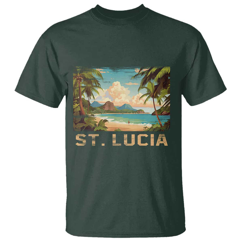 Saint Lucia T Shirt St. Lucia Beach Trip TS09 Dark Forest Green Print Your Wear
