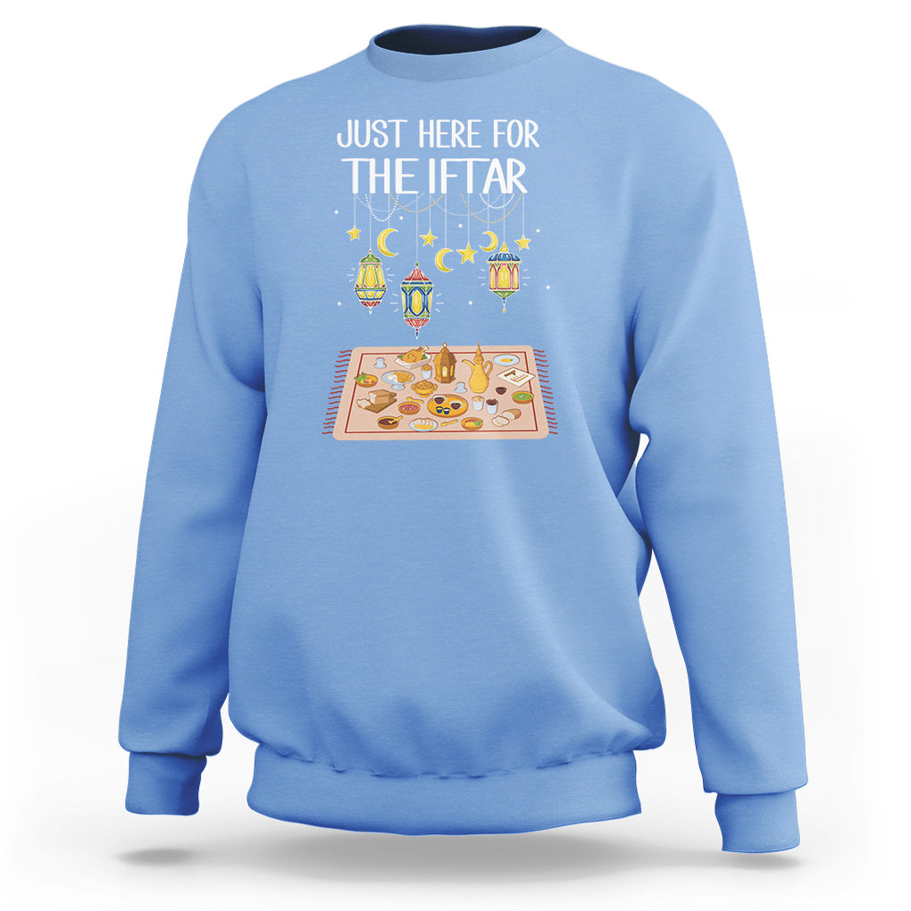 Ramadan Sweatshirt Just Here For The Iftar Islam Islamic TS09 Carolina Blue Printyourwear