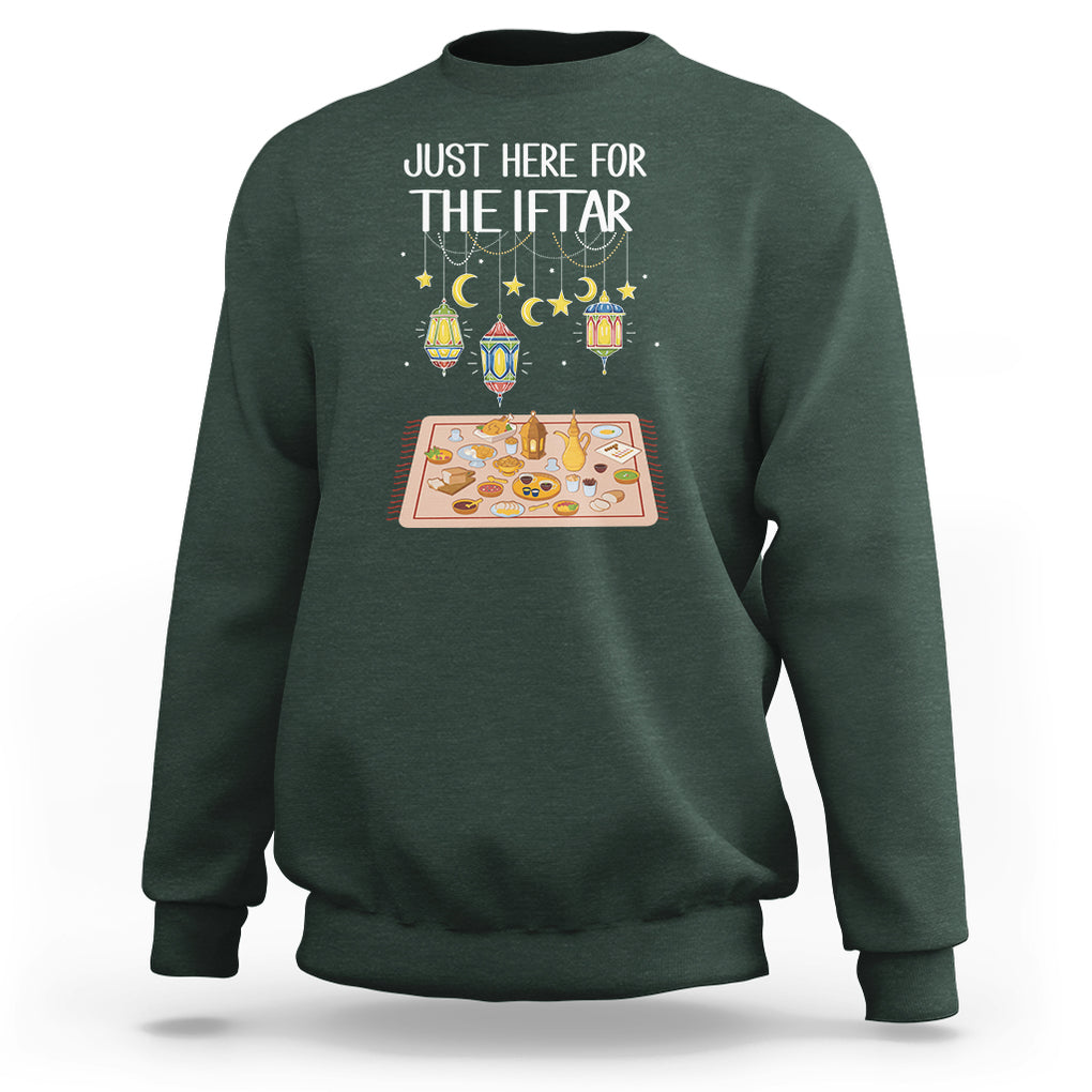 Ramadan Sweatshirt Just Here For The Iftar Islam Islamic TS09 Dark Forest Green Printyourwear