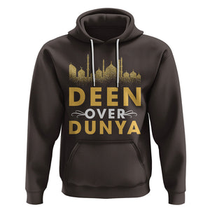 Islam Hoodie Deen Over Dunya Islamic Muslim TS09 Dark Chocolate Printyourwear