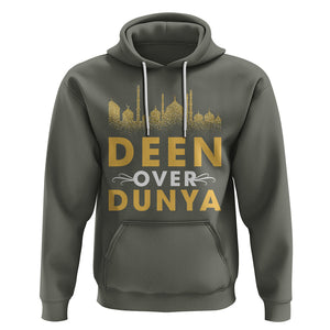 Islam Hoodie Deen Over Dunya Islamic Muslim TS09 Military Green Printyourwear