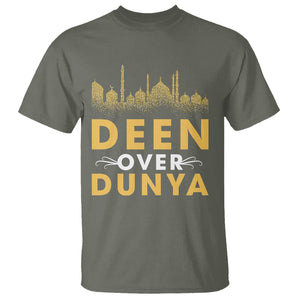 Islam T Shirt Deen Over Dunya Islamic Muslim TS09 Military Green Printyourwear