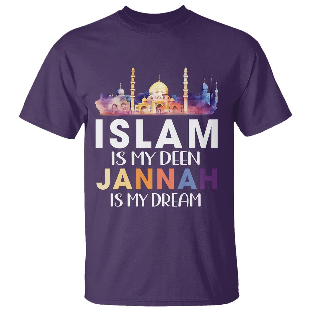 Islamic T Shirt Islam Is My Deen Jannah Is My Dream Muslim TS09 Purple Printyourwear