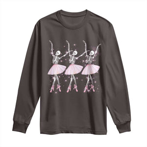 Funny Halloween Skeleton Ballet Dancing Ballerina Long Sleeve Shirt TS09 Dark Chocolate Print Your Wear