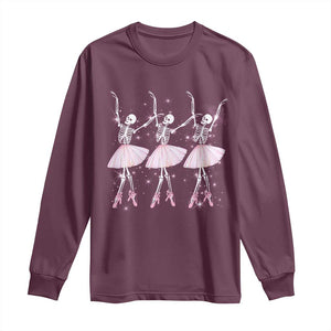 Funny Halloween Skeleton Ballet Dancing Ballerina Long Sleeve Shirt TS09 Maroon Print Your Wear