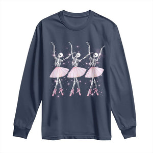 Funny Halloween Skeleton Ballet Dancing Ballerina Long Sleeve Shirt TS09 Navy Print Your Wear