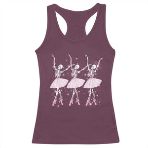 Funny Halloween Skeleton Ballet Dancing Ballerina Racerback Tank Top TS09 Maroon Print Your Wear