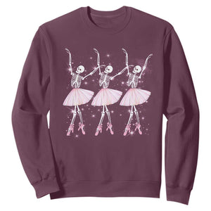 Funny Halloween Skeleton Ballet Dancing Ballerina Sweatshirt TS09 Maroon Print Your Wear