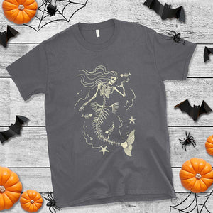 Halloween Mermaid T Shirt Mermaid Skeleton Spooky Season In Ocean TS09 Charcoal Print Your Wear