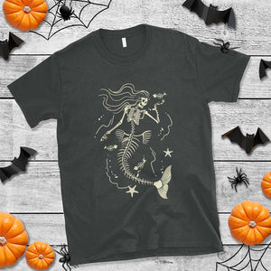 Halloween Mermaid T Shirt Mermaid Skeleton Spooky Season In Ocean TS09 Dark Heather Print Your Wear