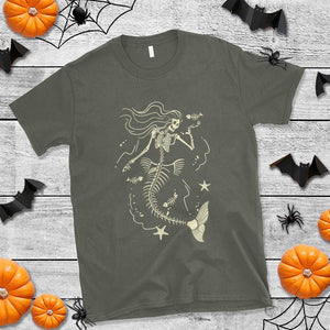 Halloween Mermaid T Shirt Mermaid Skeleton Spooky Season In Ocean TS09 Military Green Print Your Wear