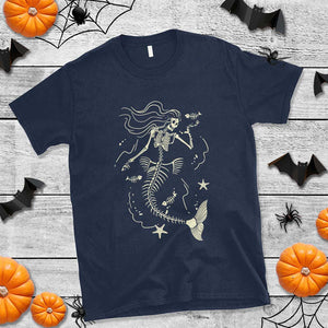 Halloween Mermaid T Shirt Mermaid Skeleton Spooky Season In Ocean TS09 Navy Print Your Wear