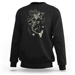 Halloween Mermaid Sweatshirt Mermaid Skeleton Spooky Season In Ocean TS09 Black Print Your Wear