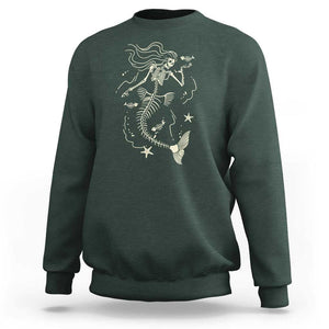 Halloween Mermaid Sweatshirt Mermaid Skeleton Spooky Season In Ocean TS09 Dark Forest Green Print Your Wear