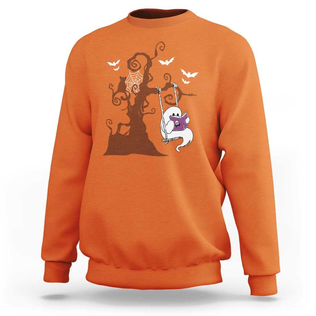 Halloween Bookaholic Sweatshirt Cute Ghost Swing Reading Book TS09 Orange Print Your Wear