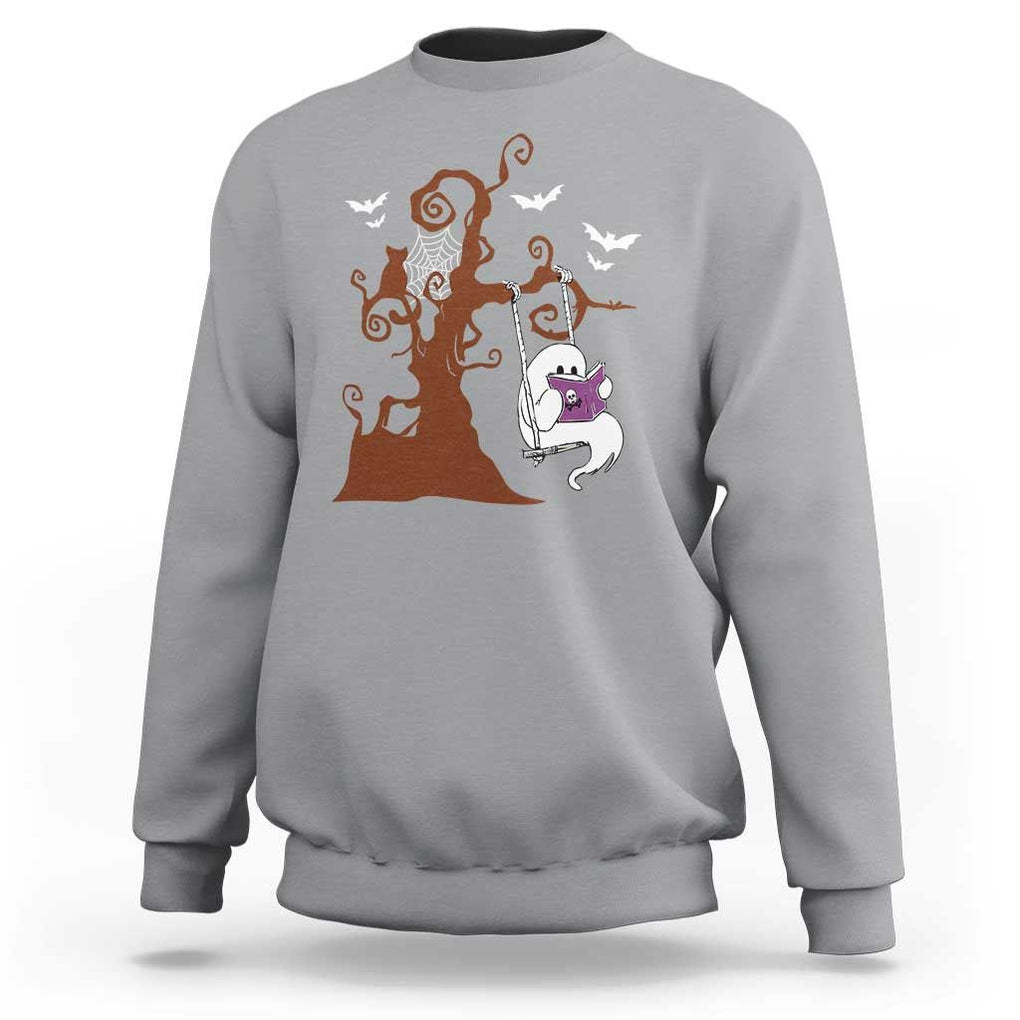 Halloween Bookaholic Sweatshirt Cute Ghost Swing Reading Book TS09 Sport Gray Print Your Wear